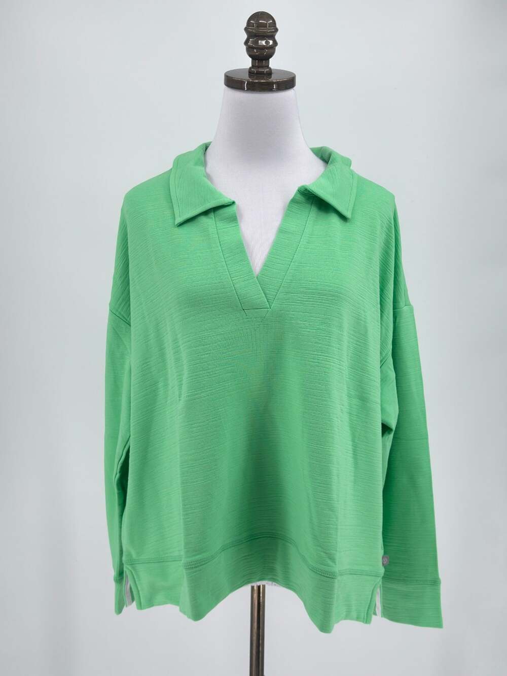 T by Talbots Lime Green Cozy Crush Johnny Collar V Neck Pullover Top Sz 2X NEW
